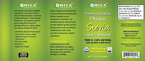 Omica Organics Stevia Extract Sweetener Powder - Natural Sweetener for Diabetics
| Omica Organics Stevia Extract Sweete