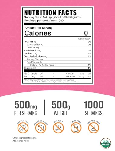 BulkSupplements Organic Stevia Powder for Vegan & Gluten Free Use - Pure Sweetener, Herbal Supplements, 500mg per Servin