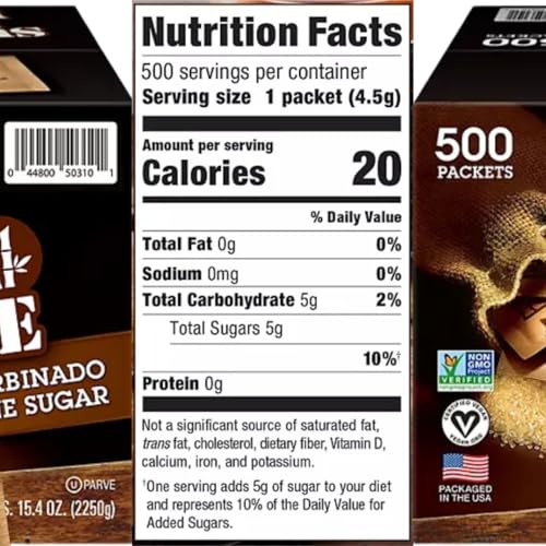 Organic Sugar In The Raw Packets Bulk 500 Ct - Natural Sweetener for Tea Lovers
| Organic Sugar In The Raw Packets Bulk