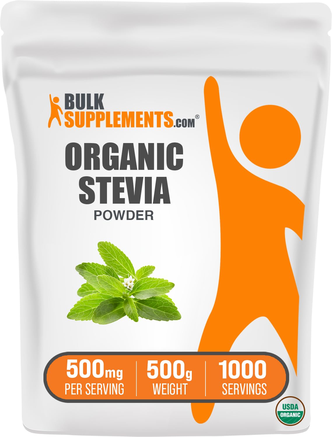 BulkSupplements Organic Stevia Powder for Vegan & Gluten Free Use - Pure Sweetener, Herbal Supplements, 500mg per Servin